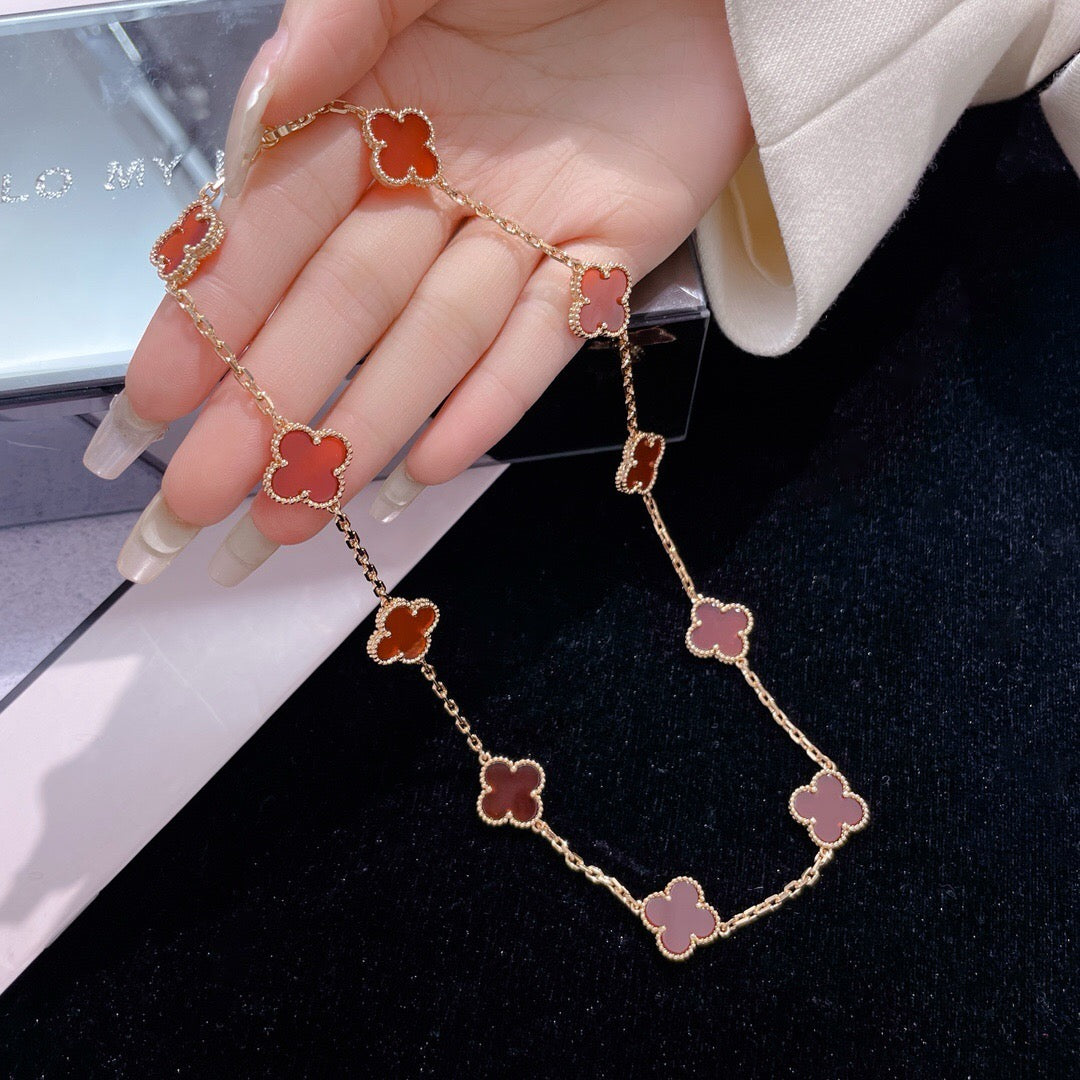 [⭐DORISW] CLOVER 10 MOTIFS CARNELIAN NECKLACE