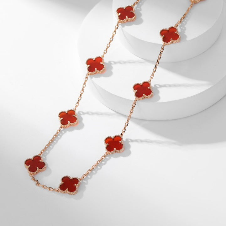 [⭐DORISW] CLOVER 10 MOTIFS CARNELIAN NECKLACE
