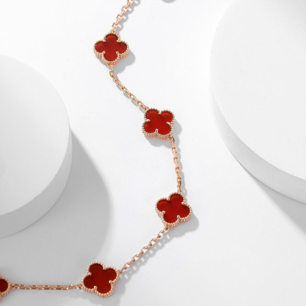 [⭐DORISW] CLOVER 10 MOTIFS CARNELIAN NECKLACE
