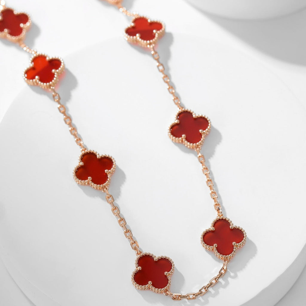 [⭐DORISW] CLOVER 10 MOTIFS CARNELIAN NECKLACE