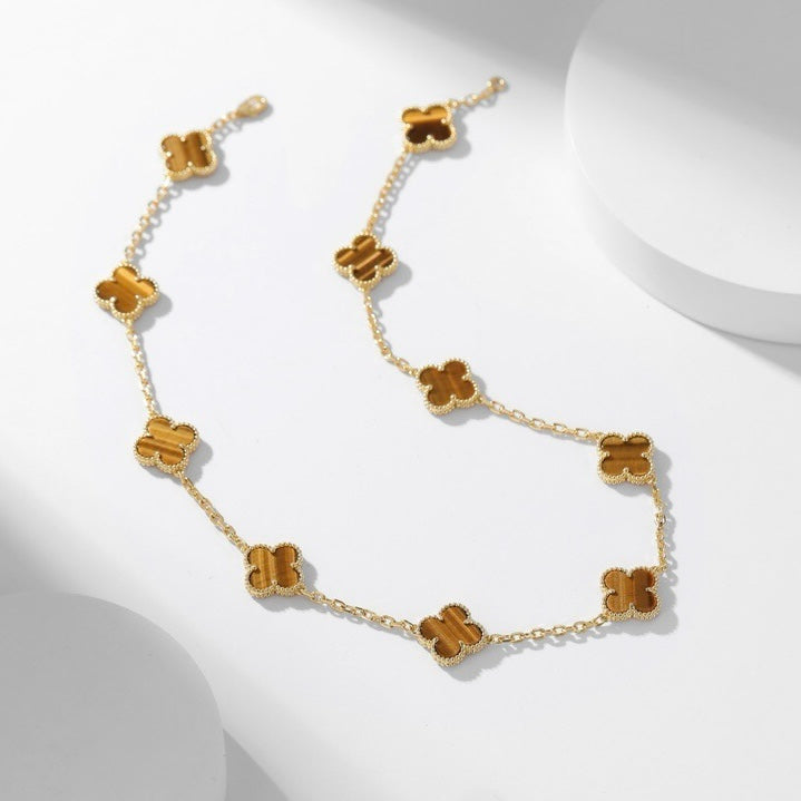 [⭐DORISW] CLOVER 10 MOTIFS TIGER EYE NECKLACE