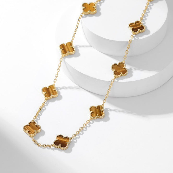 [⭐DORISW] CLOVER 10 MOTIFS TIGER EYE NECKLACE