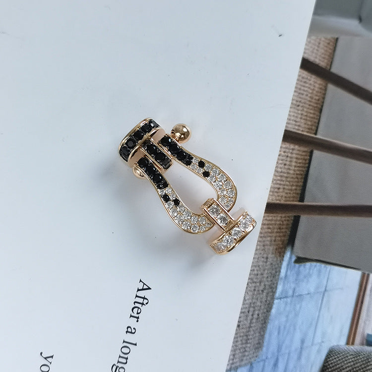 [⭐DORISW] GROSSES HUFEISEN-ARMBAND MIT SCHWARZEN UND WEISSEN DIAMANTEN IN SILBER