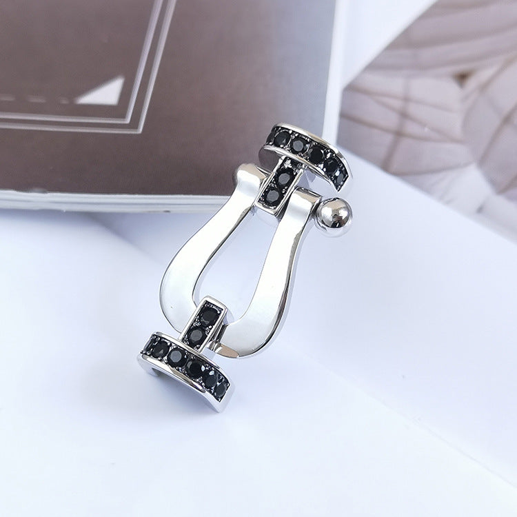 [⭐DORISW] FORCE GROSSES HUFEISEN ARMBAND SCHWARZER DIAMANT SILBER