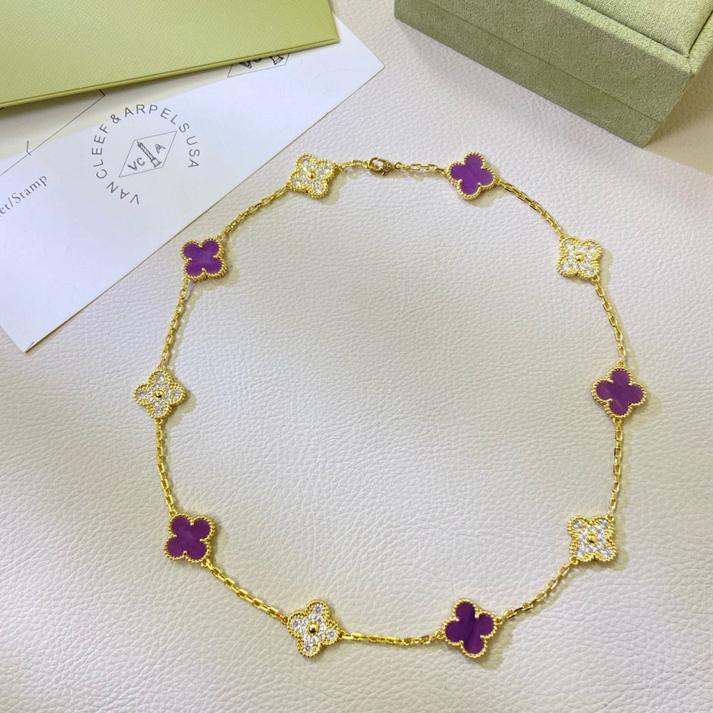 [⭐DORISW] KLEEBATT 10 MOTIVE LILA VIOLETT DIAMANT-HALSKETTE