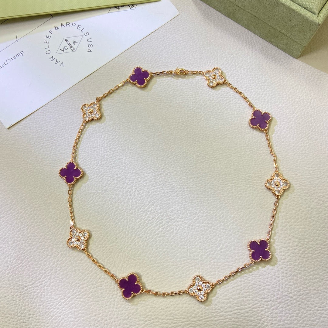 [⭐DORISW] KLEEBATT 10 MOTIVE LILA VIOLETT DIAMANT-HALSKETTE
