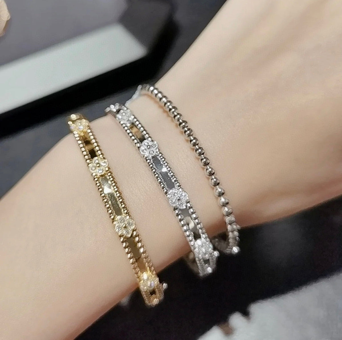 [⭐DORISW] クローバーブレスレット 4MM ダイヤモンド
