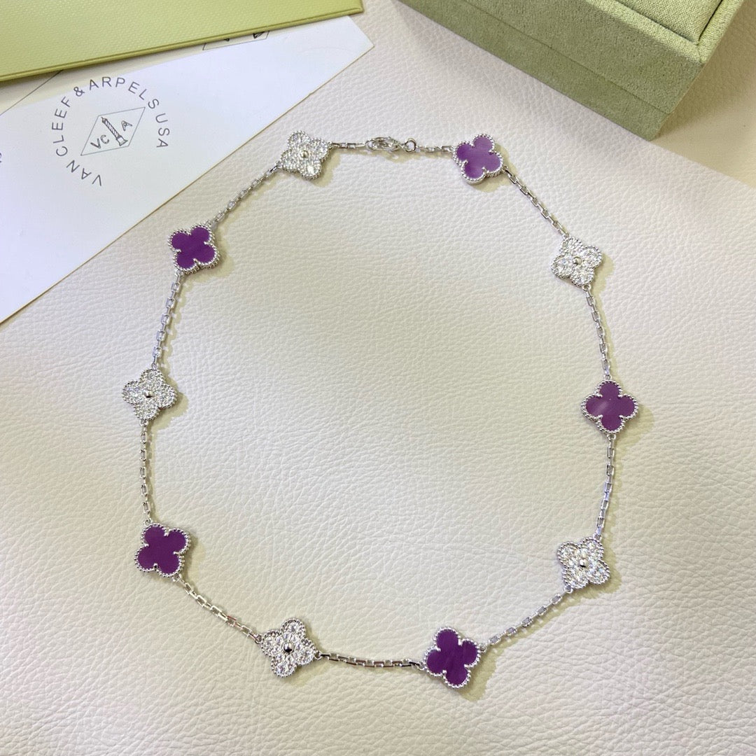 [⭐DORISW] KLEEBATT 10 MOTIVE LILA VIOLETT DIAMANT-HALSKETTE
