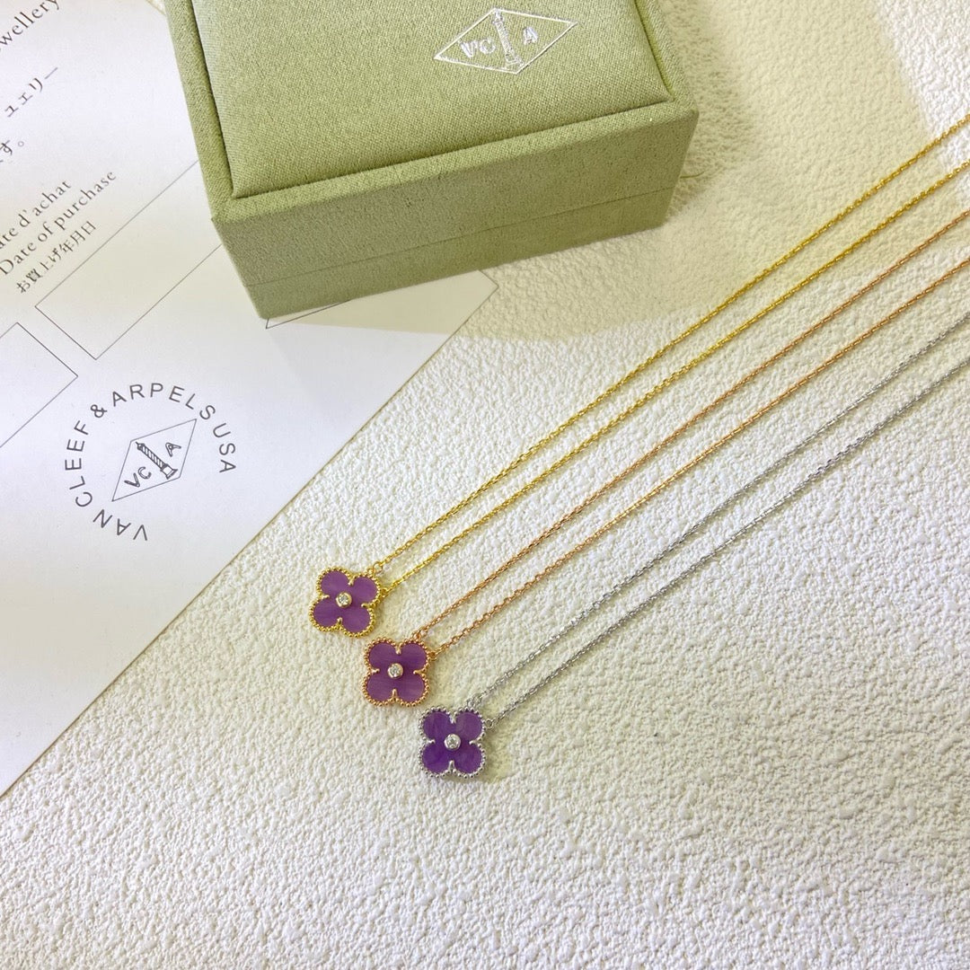 [⭐DORISW] CLOVER 15MM DIAMANT-HALSKETTE VIOLETT PURPUR