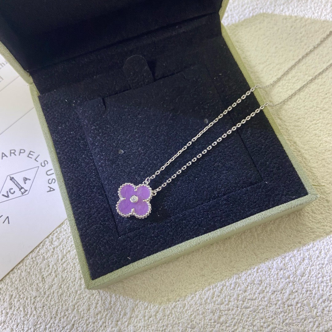 [⭐DORISW] CLOVER 15MM DIAMANT-HALSKETTE VIOLETT PURPUR
