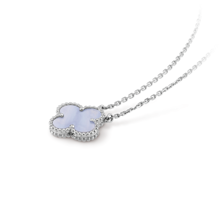 [⭐DORISW] クローバー 15MM ブルーカルセドニー ネックレス シルバー