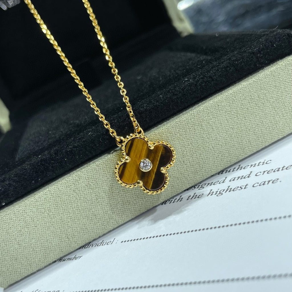 [⭐DORISW] CLOVER 15MM DIAMANT UND GELBES TIGERAUGE-ACHAT Halskette