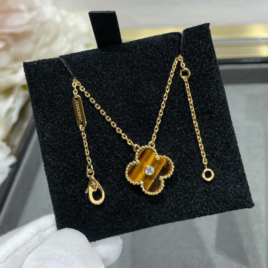 [⭐DORISW] CLOVER 15MM DIAMANT UND GELBES TIGERAUGE-ACHAT Halskette