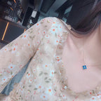 [⭐DORISW] CLOVER 15MM ダイヤモンド＆ブルーアゲート ネックレス