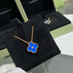 [⭐DORISW] CLOVER 15MM ダイヤモンド＆ブルーアゲート ネックレス