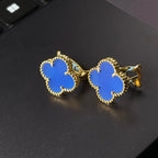 [[⭐DORISW] ] CLOVER GROSS (20mm) 1 MOTIV BLAU MOP OHRSTECKER
