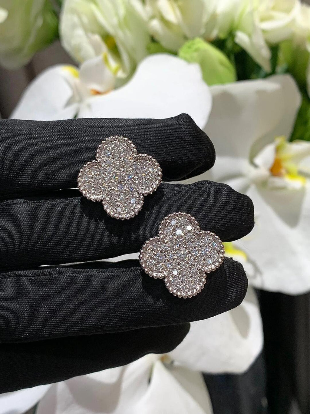 [[⭐DORISW] ] クローバー 20MM モチーフ ダイヤモンド スタッドピアス シルバー