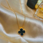 [⭐DORISW] CLOVER 15MM SCHWARZER ONYX EINZELBLUMEN-HALSKETTE