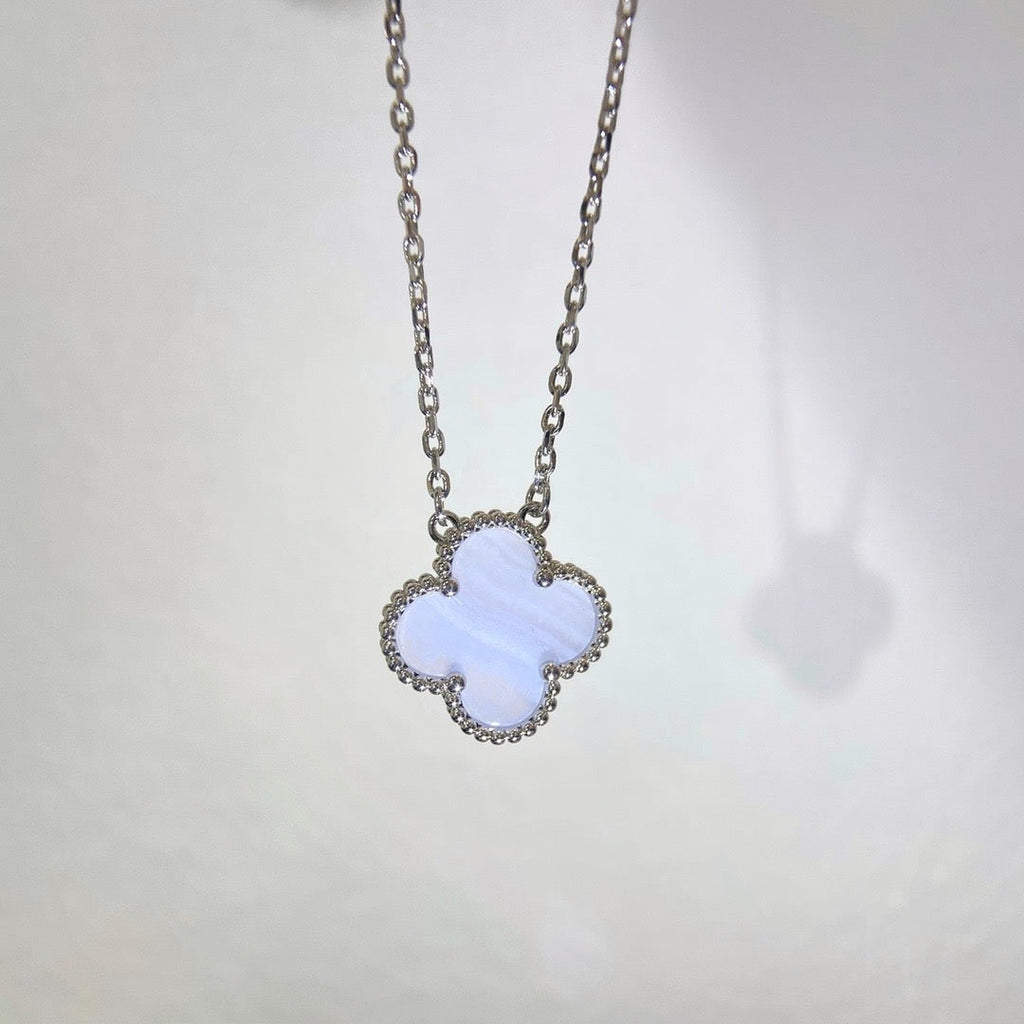 [⭐DORISW] クローバー 15MM ブルーカルセドニー ネックレス シルバー