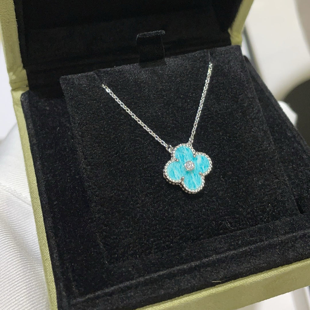 [⭐DORISW] CLOVER 15MM DIAMOND SVRES PORCELAIN  NECKLACE SILVER
