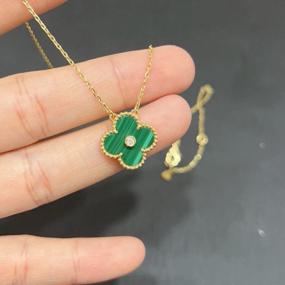 [⭐DORISW] クローバー 15MM ダイヤモンド ターコイズ ネックレス