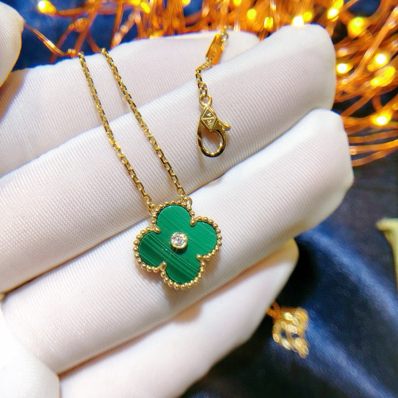 [⭐DORISW] クローバー 15MM ダイヤモンド ターコイズ ネックレス