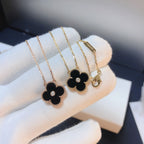 [⭐DORISW] CLOVER 15MM DIAMOND ONYX NECKLACE