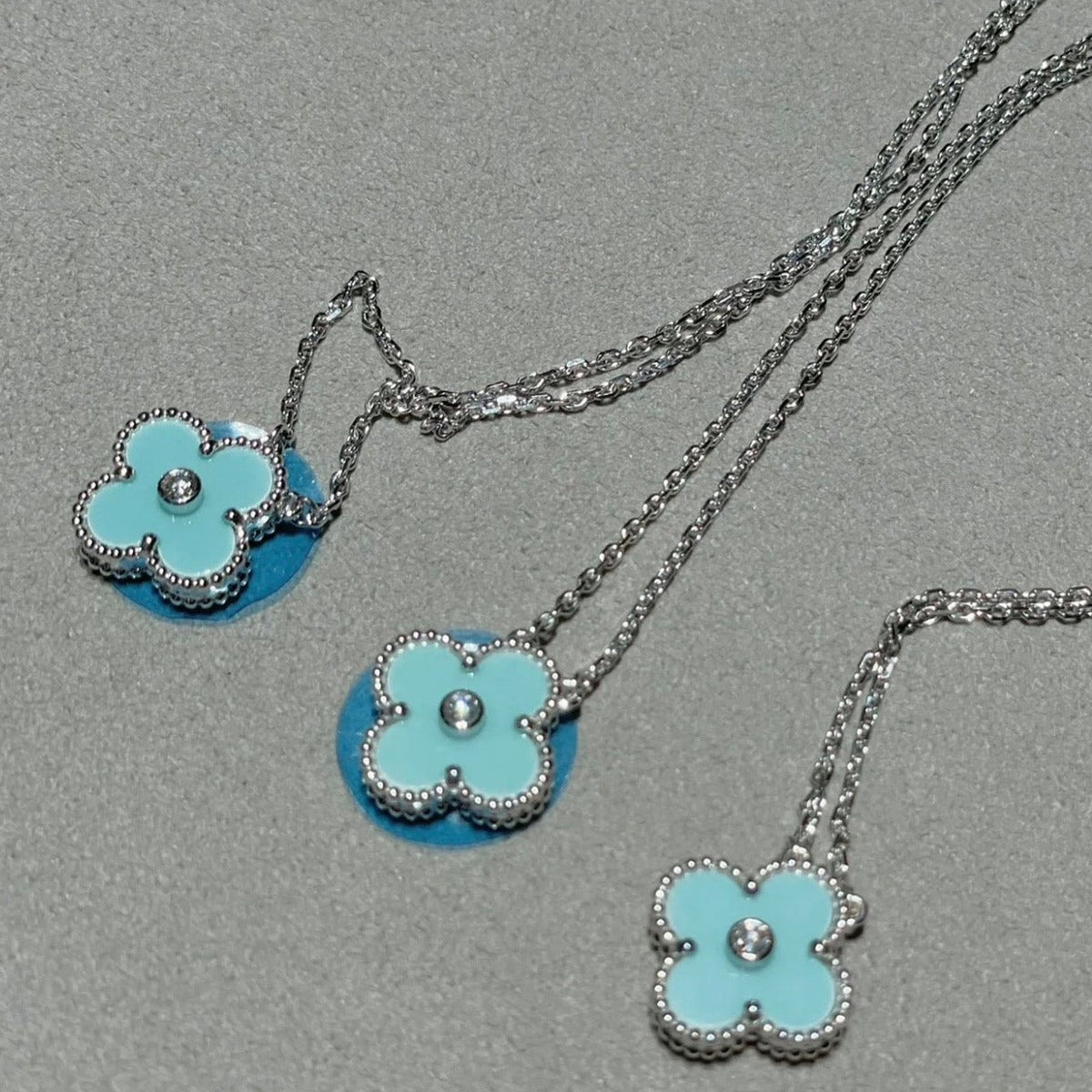 [⭐DORISW] CLOVER 1 DIAMANT HELLBLAUE SILBERHALSKETTE