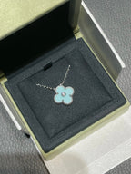 [⭐DORISW] CLOVER 1 DIAMANT HELLBLAUE SILBERHALSKETTE