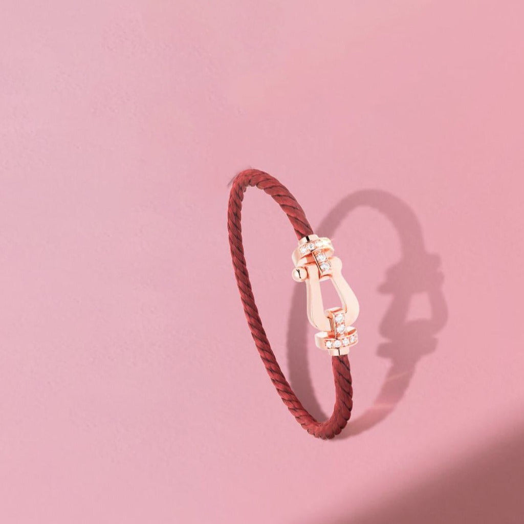 [⭐DORISW] FORCE 10 HALB-DIAMANT ROSÉGOLD ROTES KORDELARMBAND GROSSES UND MITTLERES MODELL