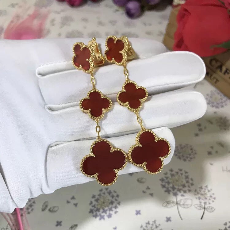 [⭐DORISW] クローバー3モチーフ カーネリアン ドロップピアス