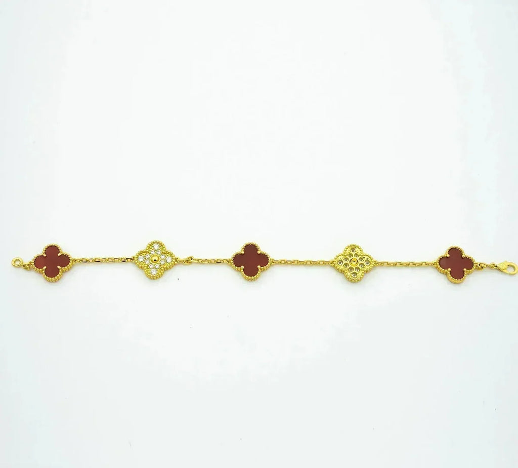 [[⭐DORISW] ]NEUE KOLLEKTION: CLOVER ARMBAND MIT 5 MOTIVEN IN ROTEM KARNELIAN