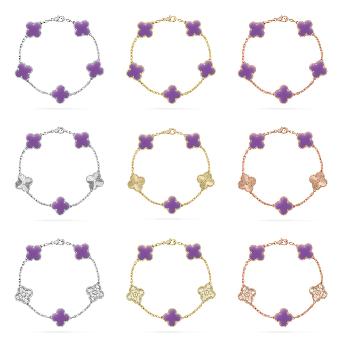 [[⭐DORISW] ]NEUE KOLLEKTION: CLOVER-ARMBAND MIT 5 MOTIVEN IN HELLVIOLETT