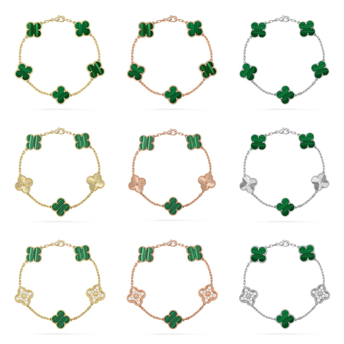 [[⭐DORISW] ]New  CLOVER 5 MOTIF MALACHITE BRACELET COLLECTION