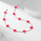 [DORISW]NEW CLOVER 10 MOTIFS PINK ENAMEL NECKLACE
