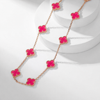 [DORISW]NEW CLOVER 10 MOTIFS PINK ENAMEL NECKLACE