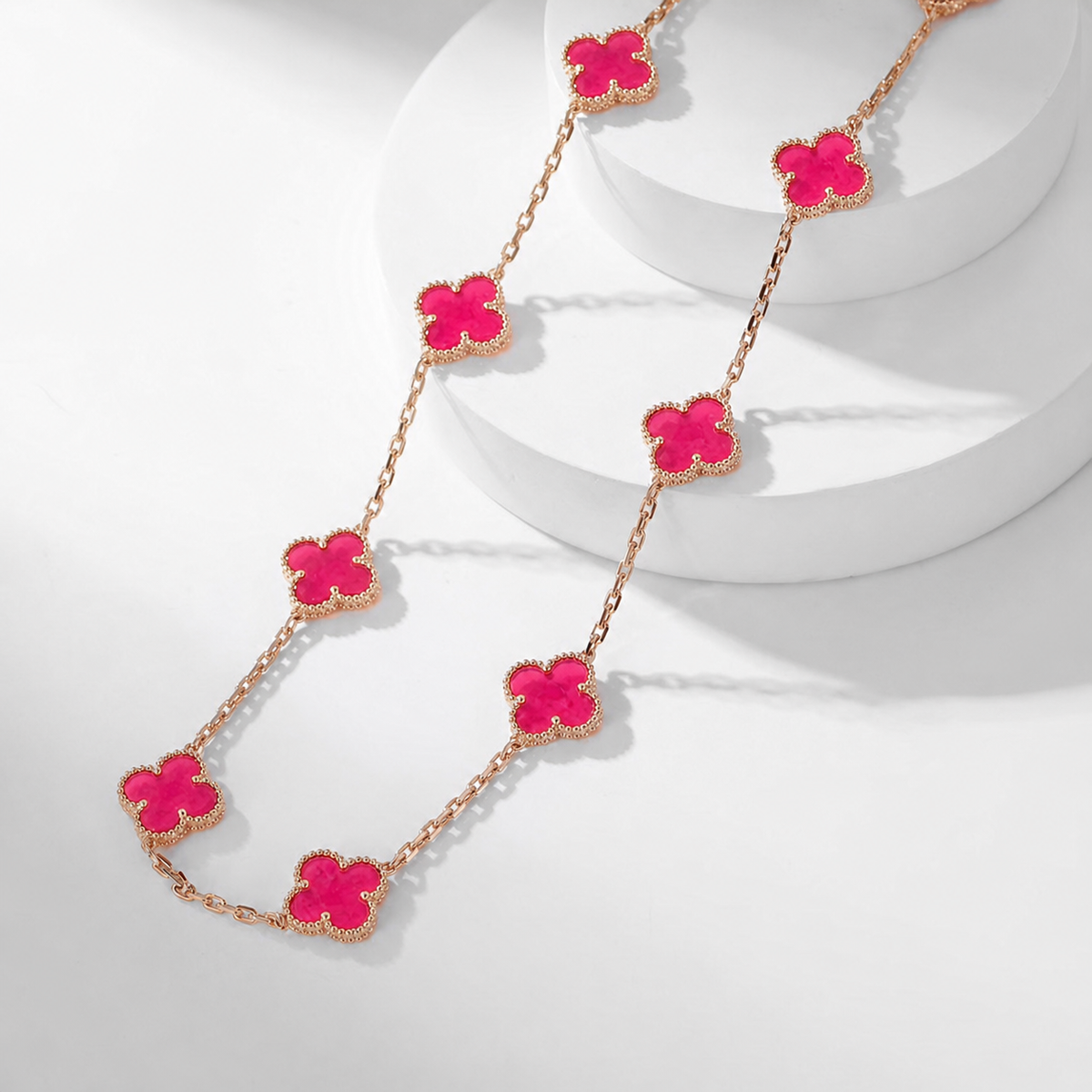 [DORISW]NEW CLOVER 10 MOTIFS PINK ENAMEL NECKLACE