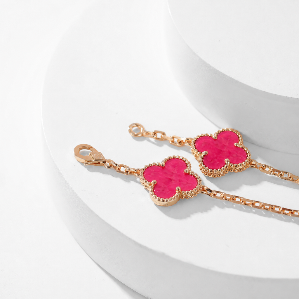 [DORISW]NEW CLOVER 10 MOTIFS PINK ENAMEL NECKLACE