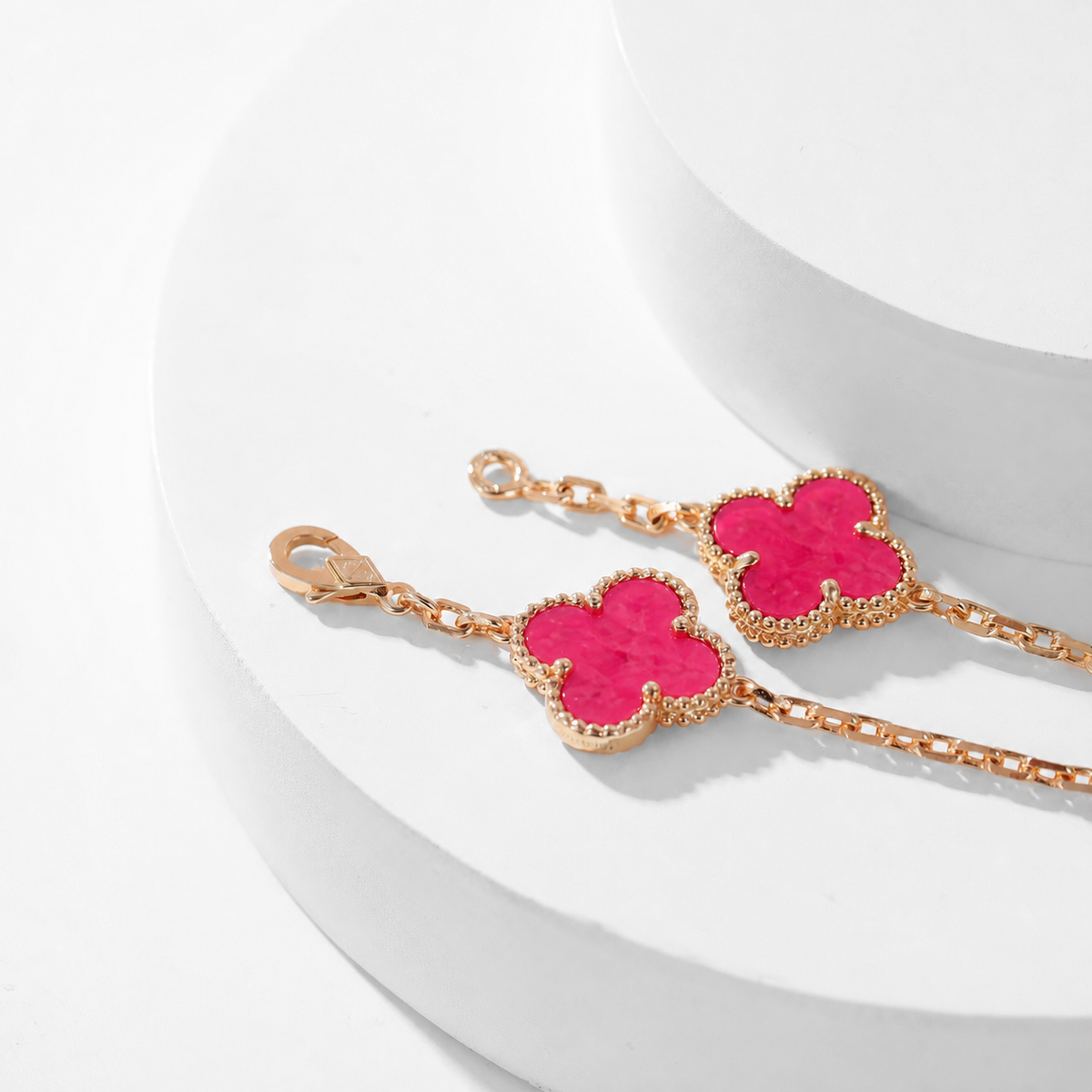 [DORISW]NEW CLOVER 10 MOTIFS PINK ENAMEL NECKLACE