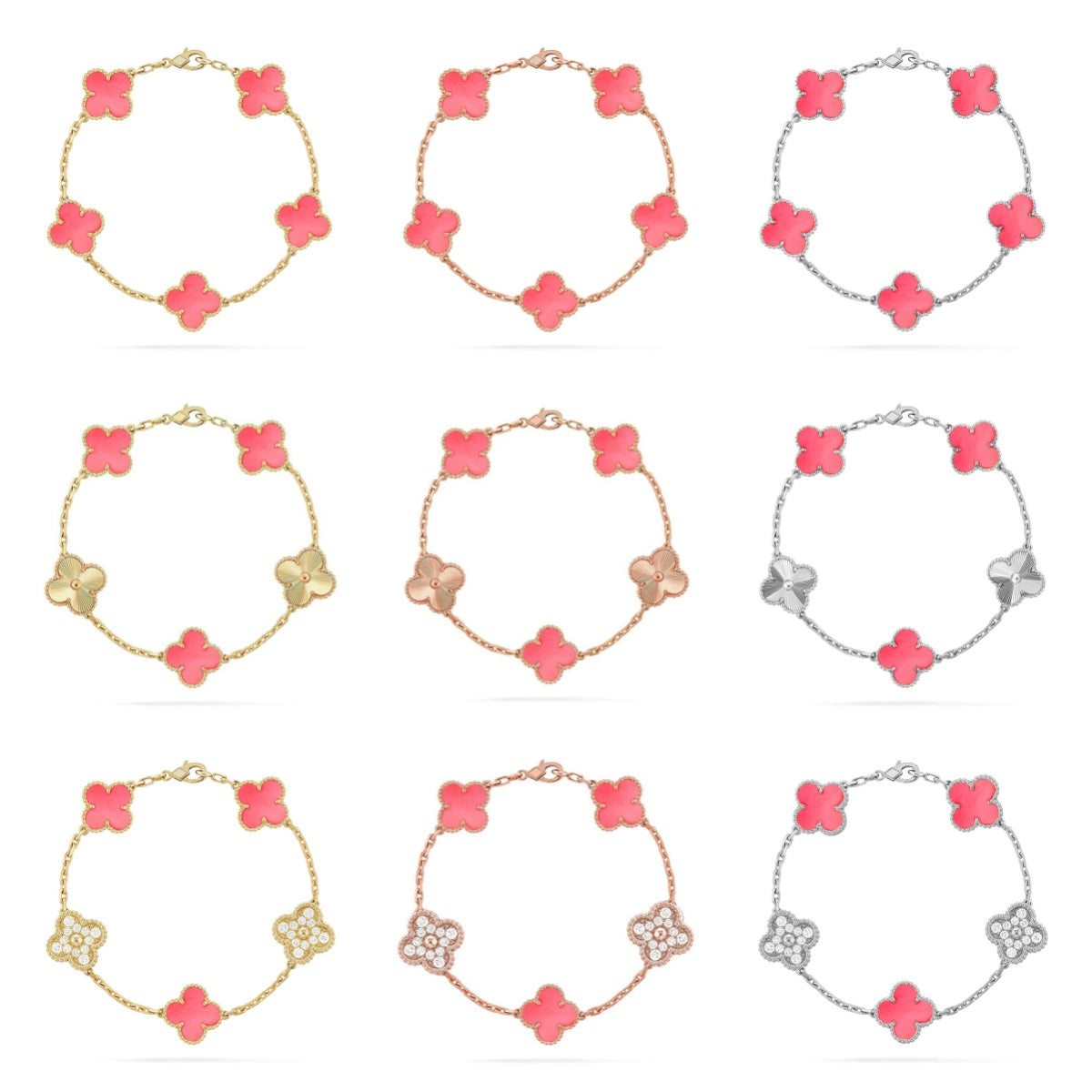 [[⭐DORISW] ]New  CLOVER 5 MOTIFS  PINK MOP BRACELET COLLECTION