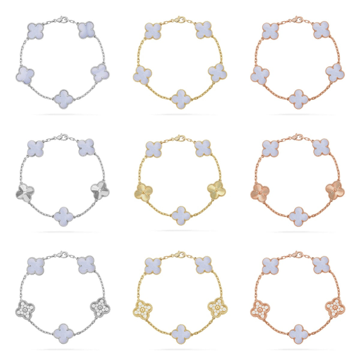 [[⭐DORISW] ]New  CLOVER 5 MOTIF PURPLE CHALCEDONY BRACELET COLLECTION