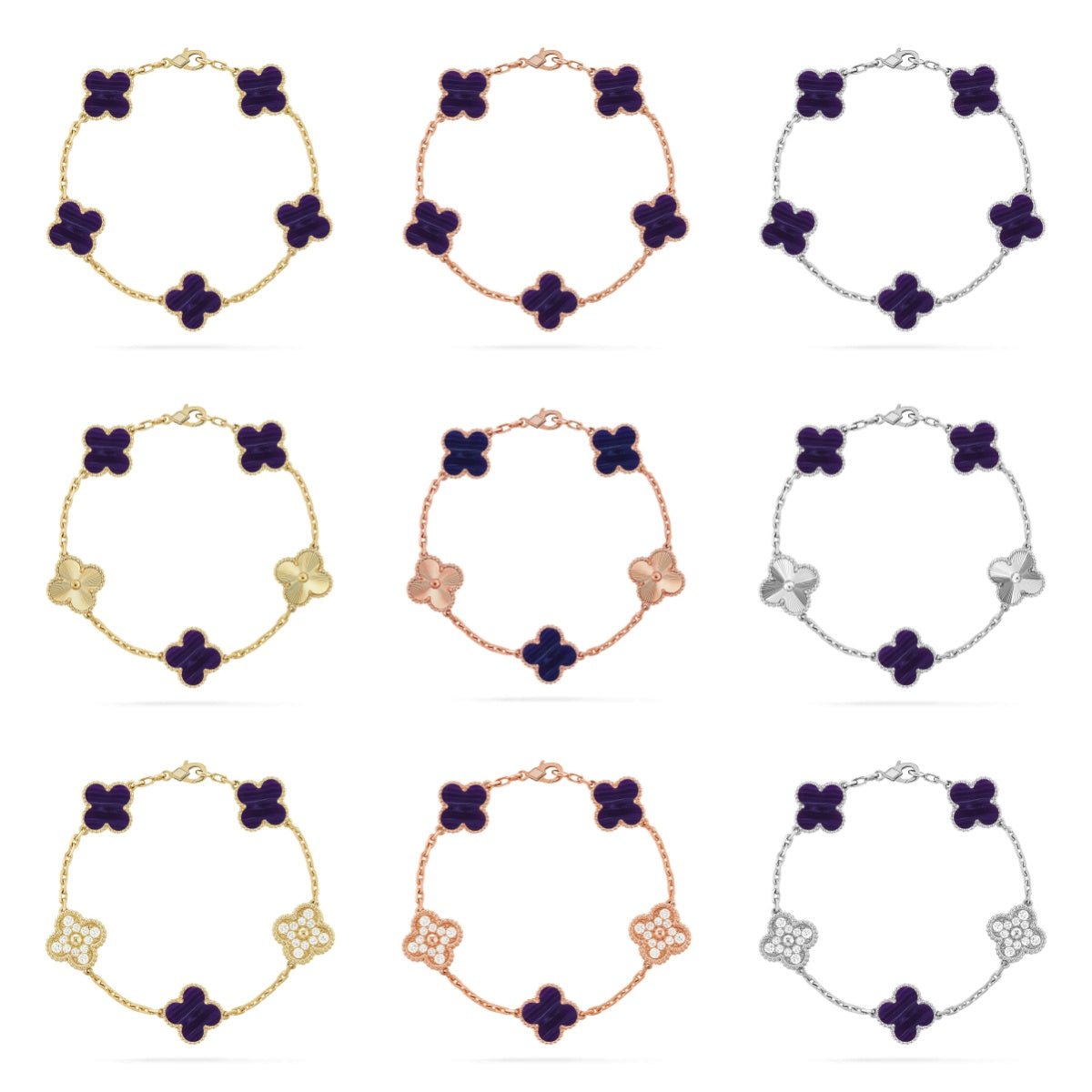 [[⭐DORISW] ]NEUE CLOVER 5 MOTIV ARMBAND-KOLLEKTION MIT LILA STREIFEN