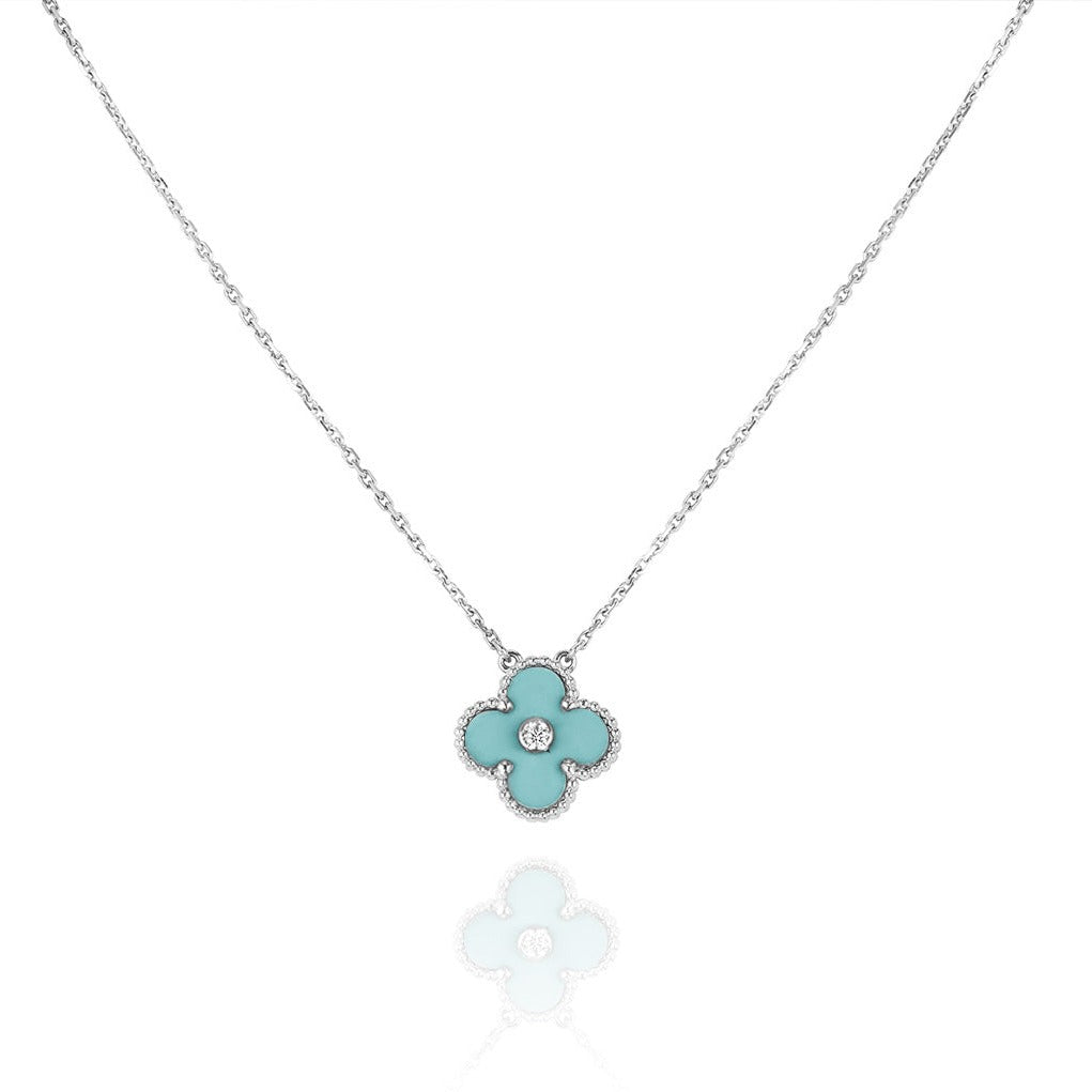 [⭐DORISW] CLOVER 1 DIAMANT HELLBLAUE SILBERHALSKETTE