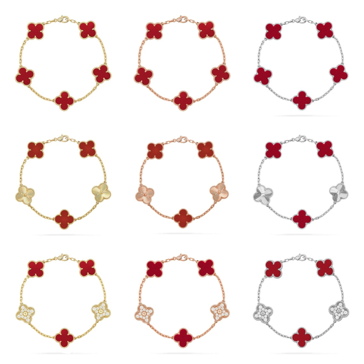 [[⭐DORISW] ]New  CLOVER 5 MOTIF RED CORNELIAN BRACELET COLLECTION
