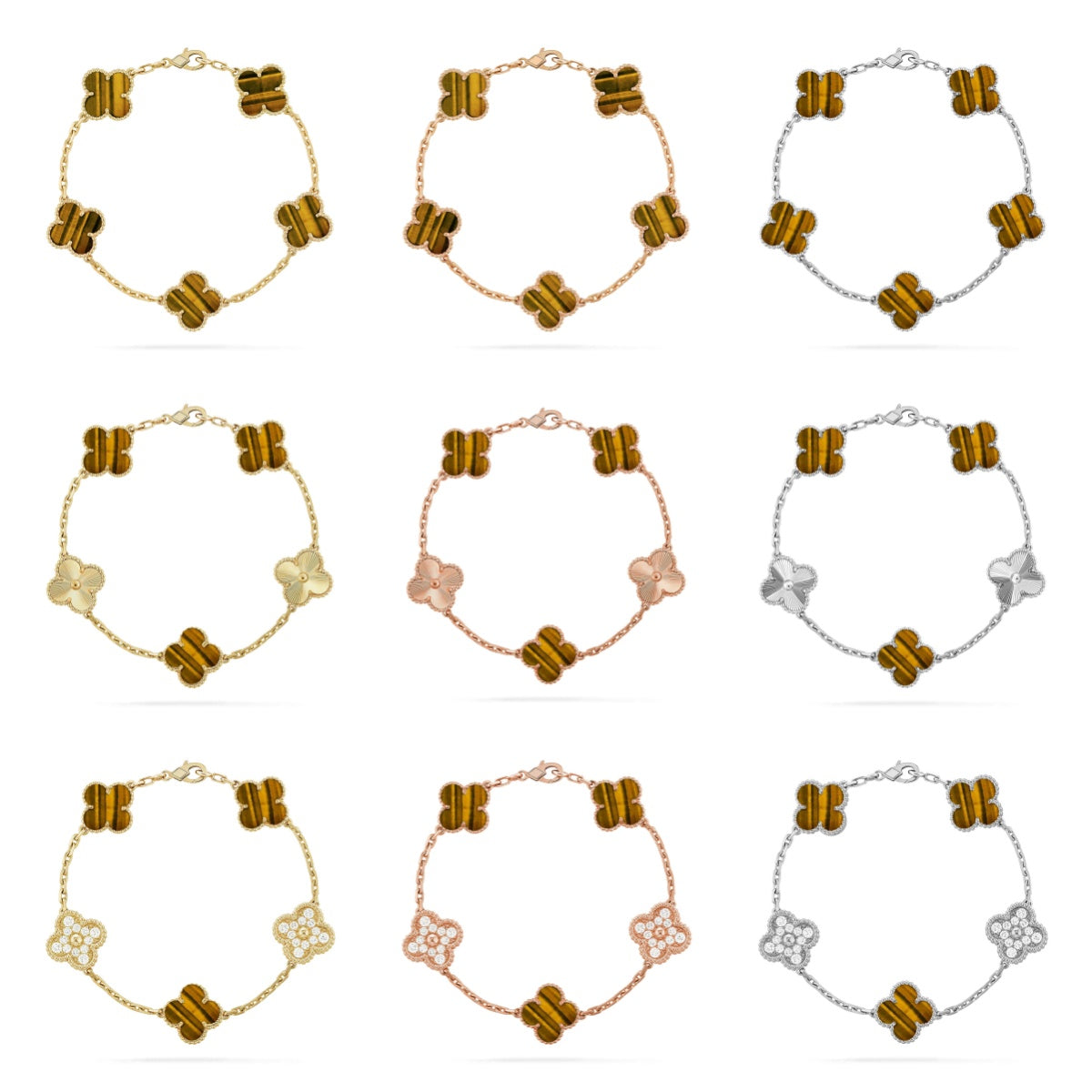 [[⭐DORISW] ]New  CLOVER 5 MOTIFS TIGER EYE BRACELET COLLECTION