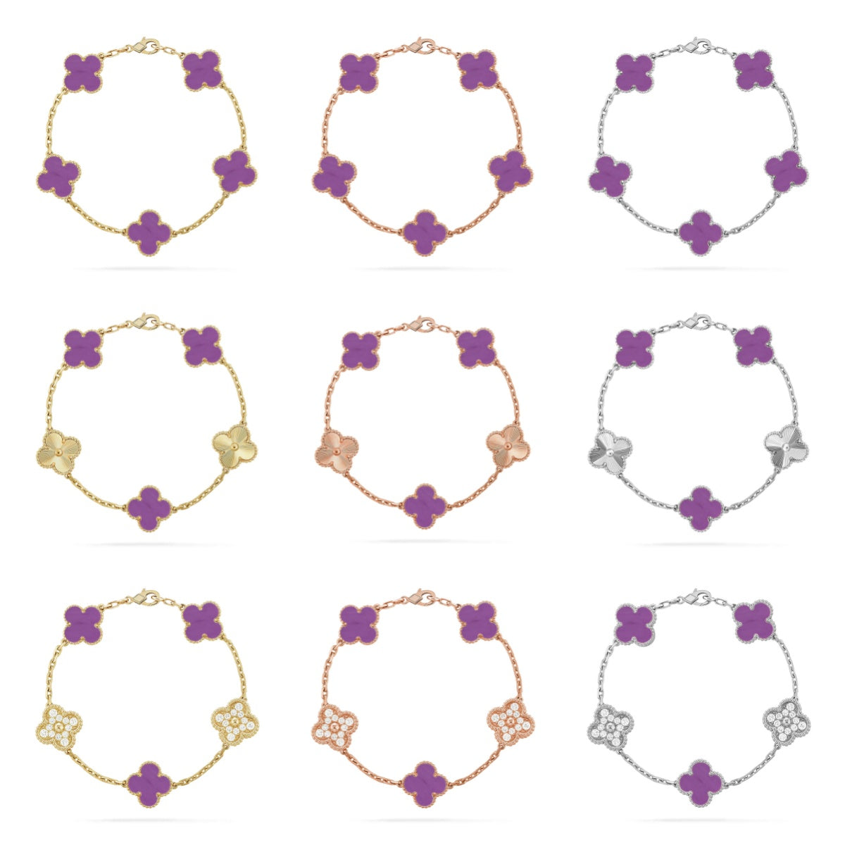 [[⭐DORISW] ]New  CLOVER 5 MOTIF VIOLET BRACELET COLLECTION