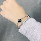 [⭐DORISW] クローバー 5モチーフ ベインオニキス ブレスレット シルバー