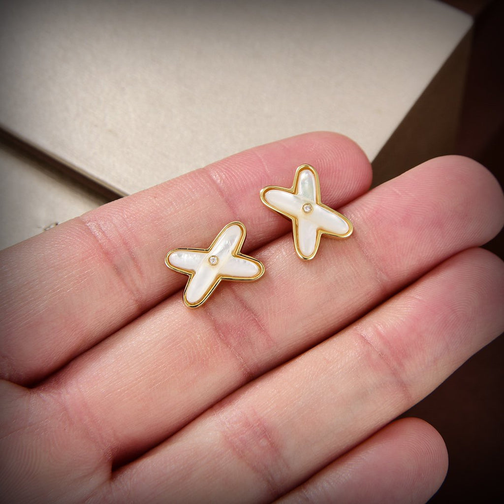 [⭐DORISW] JEUX DE WHITE MOP GOLD DIAMOND EARRINGS