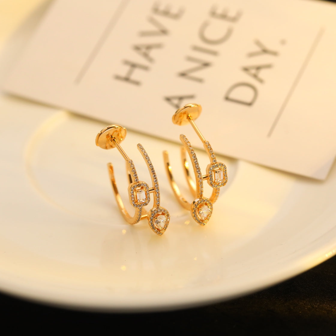 [[⭐DORISW] ] CREOLES MY TWIN 2 RANGS SILVER DIAMOND EARRINGS