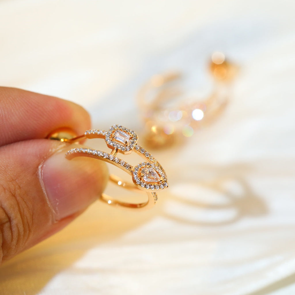 [[⭐DORISW] ] CREOLES MY TWIN 2 RANGS SILVER DIAMOND EARRINGS